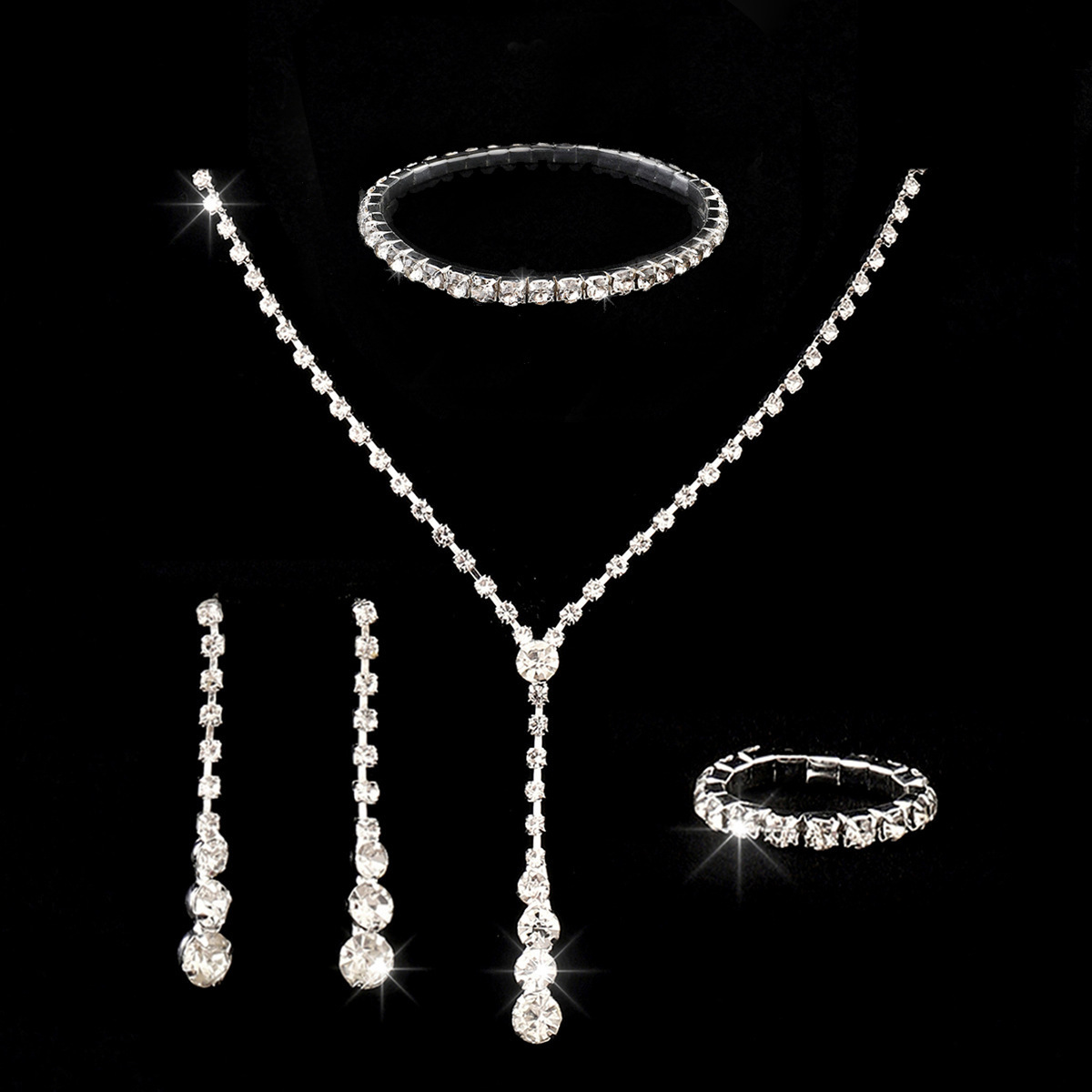 Joyería de la boda europea y americana nupcial gota de agua rhinestone collar oído pin traje de dos piezas conjunto femenino joyería nupcial