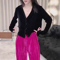 气质长袖丝绒衬衫女2025新款宽松正肩打底衫显瘦保暖百搭开衫上衣