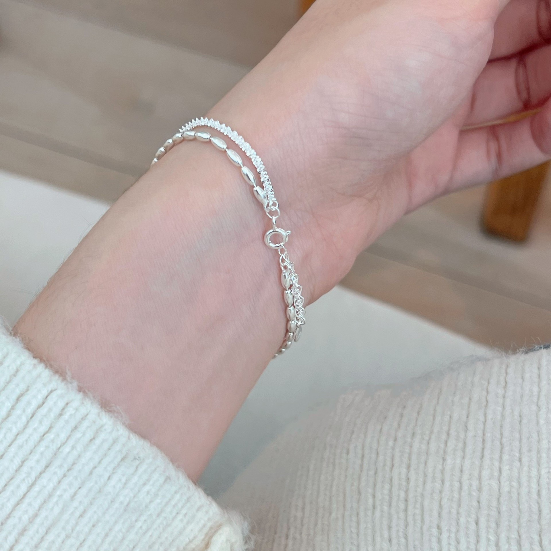 7g Weight White Gold Plated Plating Material 925 Sterling Silver Bracelets Simple Style