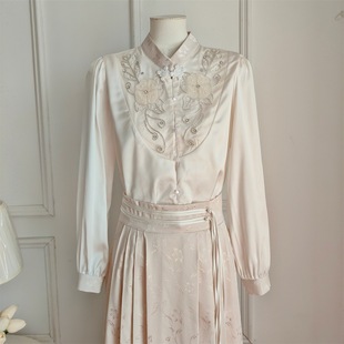 2024 High-grade Guofeng Embroidery Beaded Heavy Industry Horse Face Skirt suit New Chinese Style Shirt One-piece Horse Face Skirt