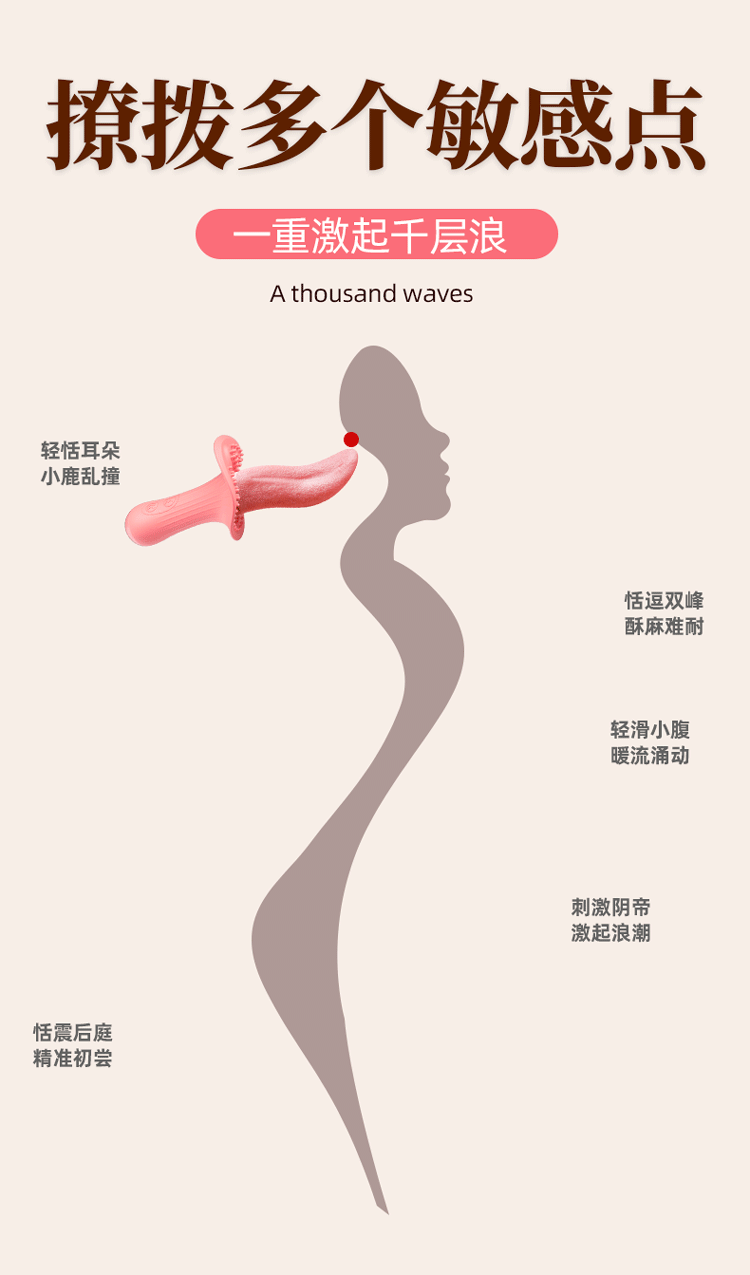 Jiuai Tongue AV Vibrator Telescopic Licking Massager for Women, Silicone, Pink — detail image 24