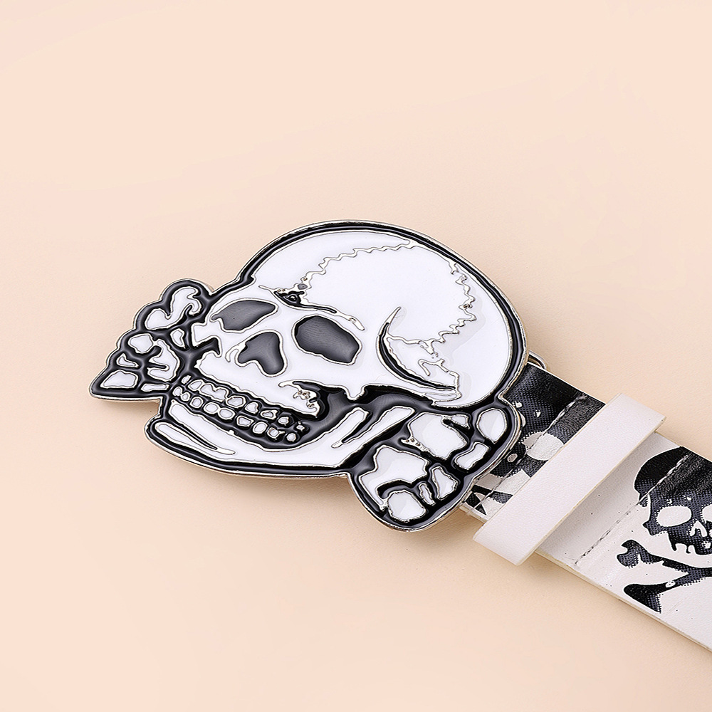 Lady Punk Skull Imitation Leather Alloy Women's Leather Belts display picture 4