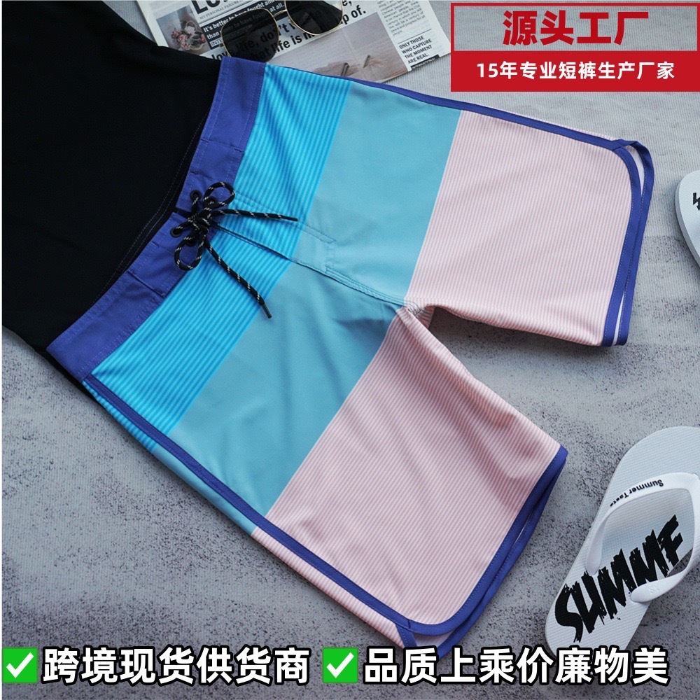 In stock [plain fabric, logo optional] Water-repellent men's beach shorts, 2025 style, quick-drying, suitable for sports, surfing, and fitness.