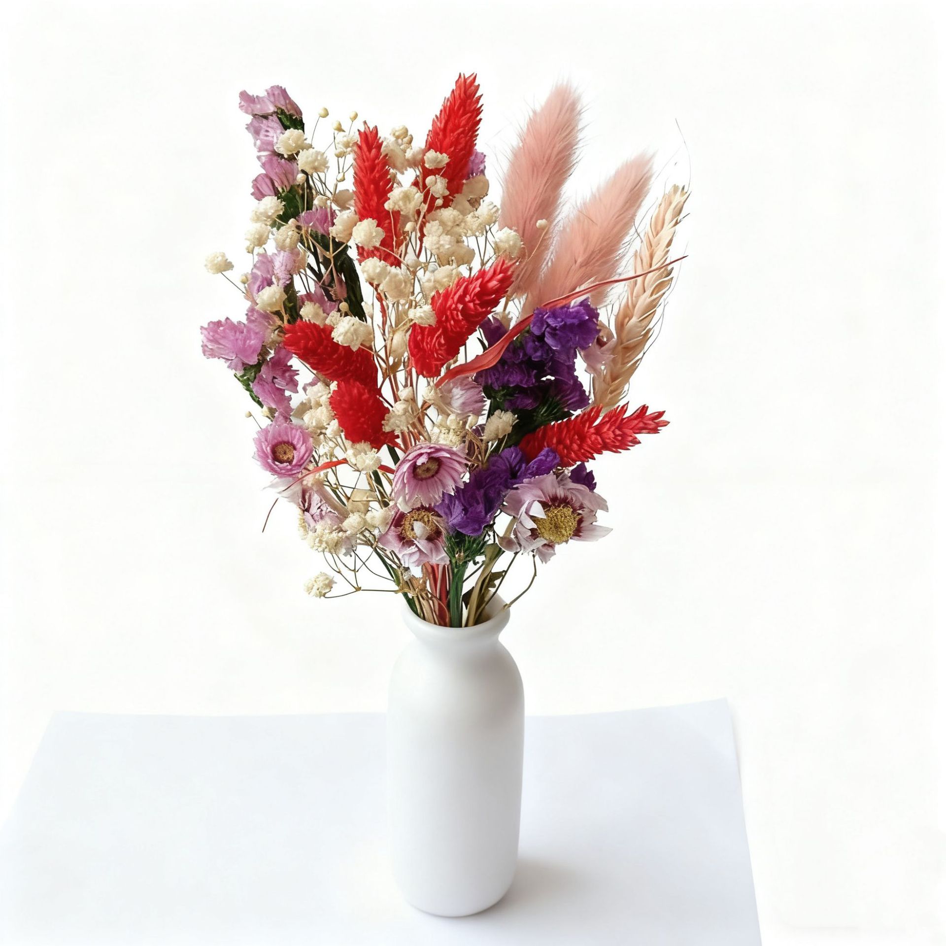Bouquet de gypsophile séchée de 25 cm, grand format, inspiré des célébrités d'Internet, avec de vraies fleurs et une rose « Ne me perdez pas »._voghion.com
