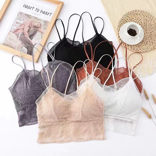 Beautiful back lace sling vest for women, no rims, one-piece breast pad base, large size lace strapless vest