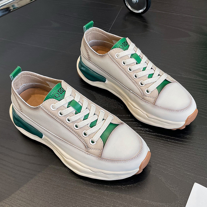 Soft Cowhide Leather 2026 Autumn New White Sneakers, Thick-Soled Casual Platform Shoes, Versatile Height-Increasing Popular Women's Shoes