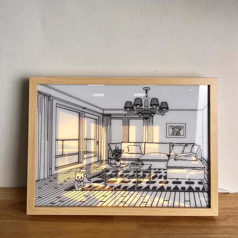 Light Painting Three-Color Adjustable Douyin Popular Decorative Table Photo Frame for Birthday Gift Night Light Wholesale Manufacturer Handmade