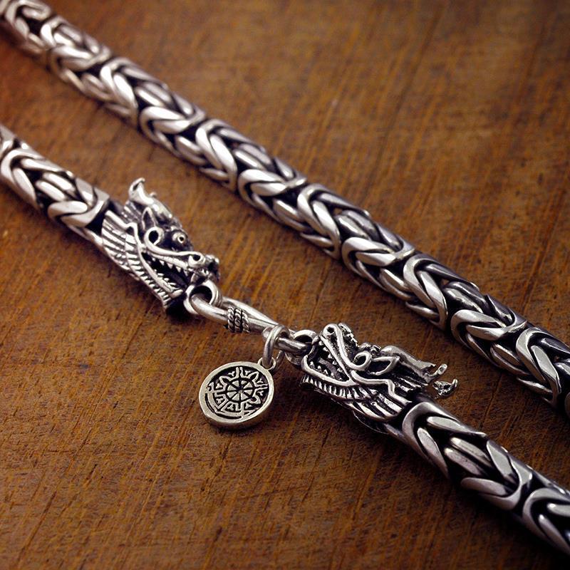 Jiang Ming Vintage Old Dragon Head Silver Plated Necklace Men's Imitation Thai Silver Dragon Bone Chain All-match Hip-hop Trendy Men's Domineering Cool Personality