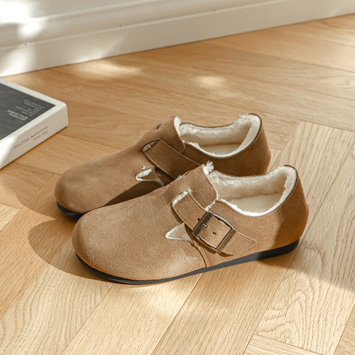 Birkenstock shoes plus velvet and thickened genuine leather soft sole comfortable large-toe shoes for women winter new snow boots plus wool warm cotton shoes