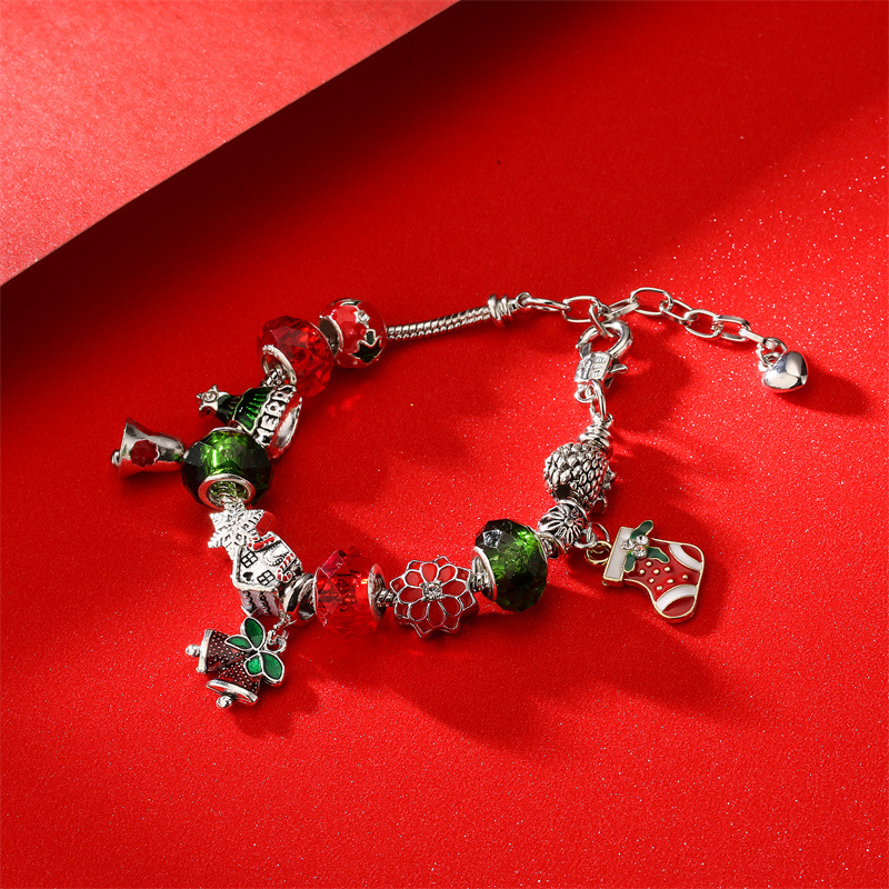Europea y americana DIY con cuentas de hueso de serpiente cadena cuentas de vidrio muñeco de nieve muleta pulsera Navidad campana regalo Navidad pulsera