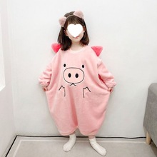 儿童睡衣秋冬款宝宝连体睡袋加厚法兰绒男女中童珊瑚绒小女孩睡裙