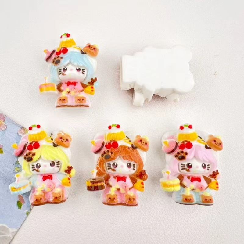 卡通可爱少女喵喵树脂配件手工diy发夹钥匙扣手机链萌粒挂饰品批|undefined