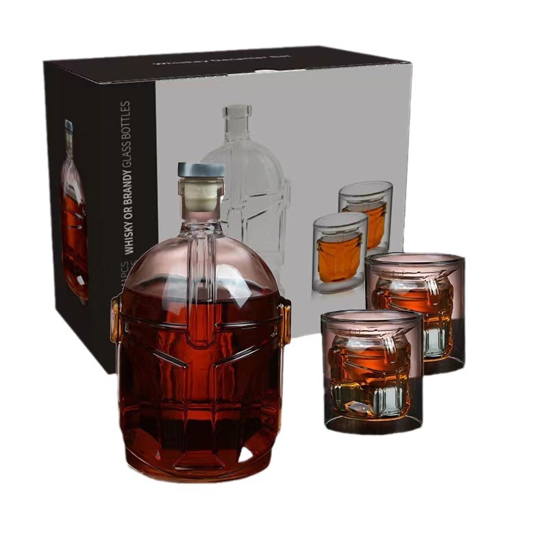 Galaxia whisky decanter alto borosilicato botella de vidrio creativo transparente whisky casco gafas tazas de vino