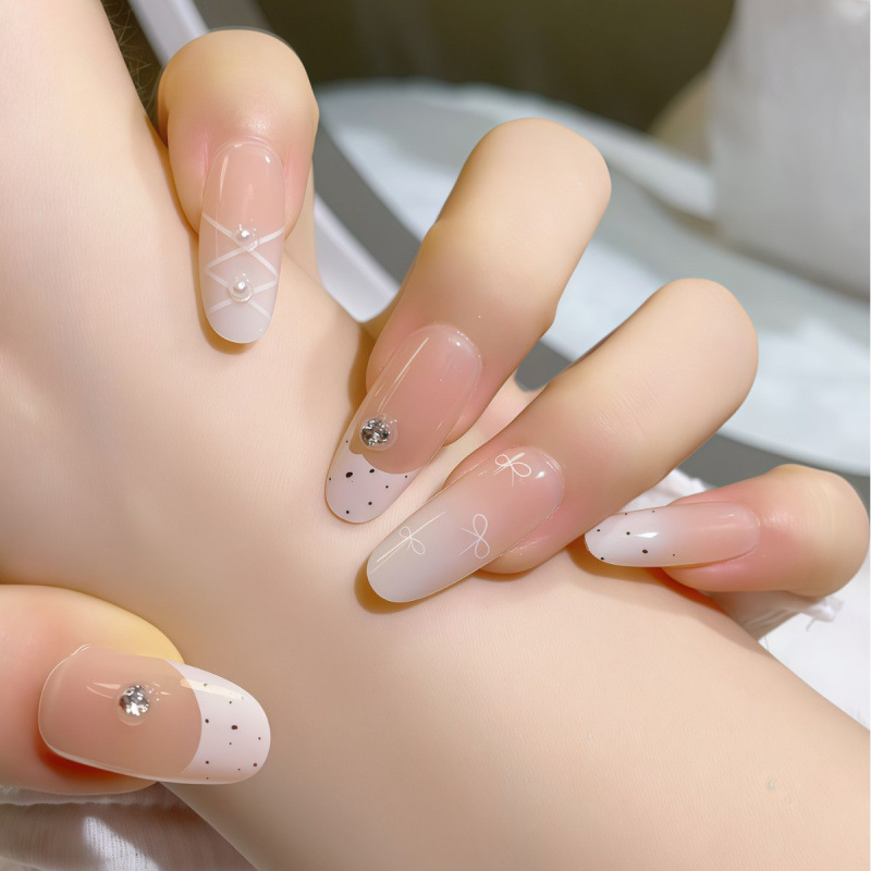 Girl's Heart Knot ~ Miu Series Wearable Nails New French Style Simple Sweet Elegant Nail Art Whitening Ins Nail Stickers