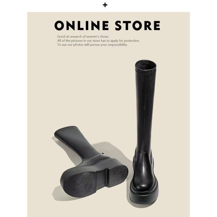 High boots made of soft leather platform