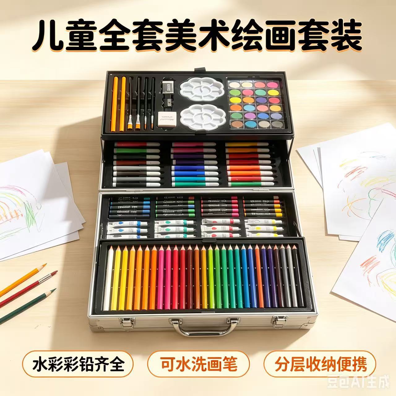 145 piezas de doble caja de aluminio pincel infantil conjunto de pintura acuarela lápiz de lápiz de colores suministros de arte pincel directo