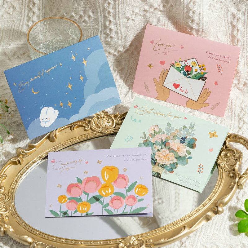 Tarjeta de felicitación con ramo de flores plegado en papel dorado para el Día de la Madre, tarjeta de felicitación con mensaje de bendición de floristería, sobre al por mayor