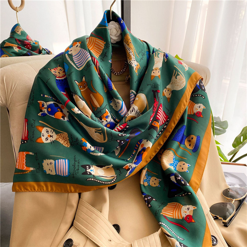 Women's Sweet Color Block Satin Printing Silk Scarves display picture 1