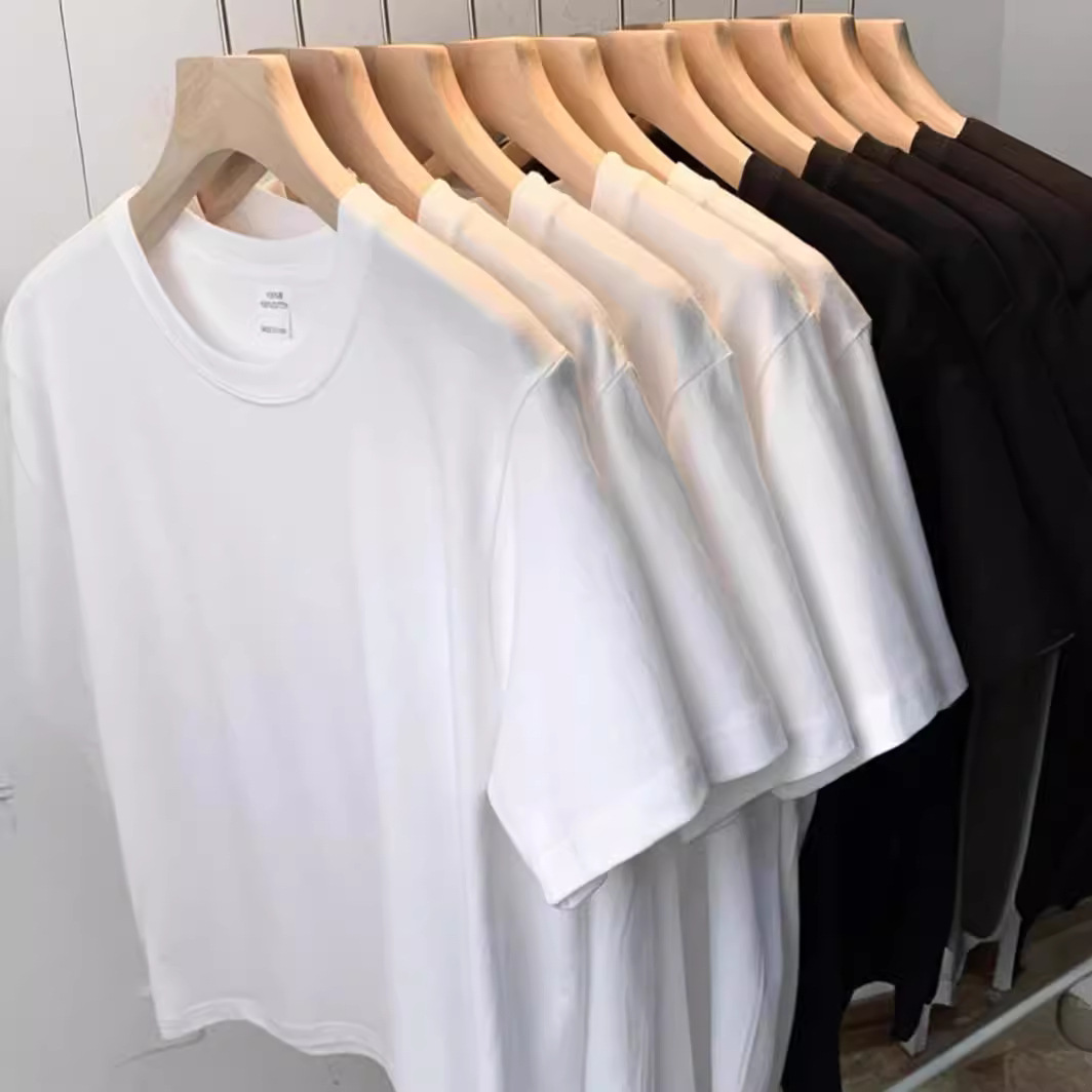 Camiseta de manga corta de algodón del mismo estilo para hombres y mujeres, color sólido, cuello redondo, talla grande, MM gordo, top delgado, camiseta publicitaria exclusiva de LOGO