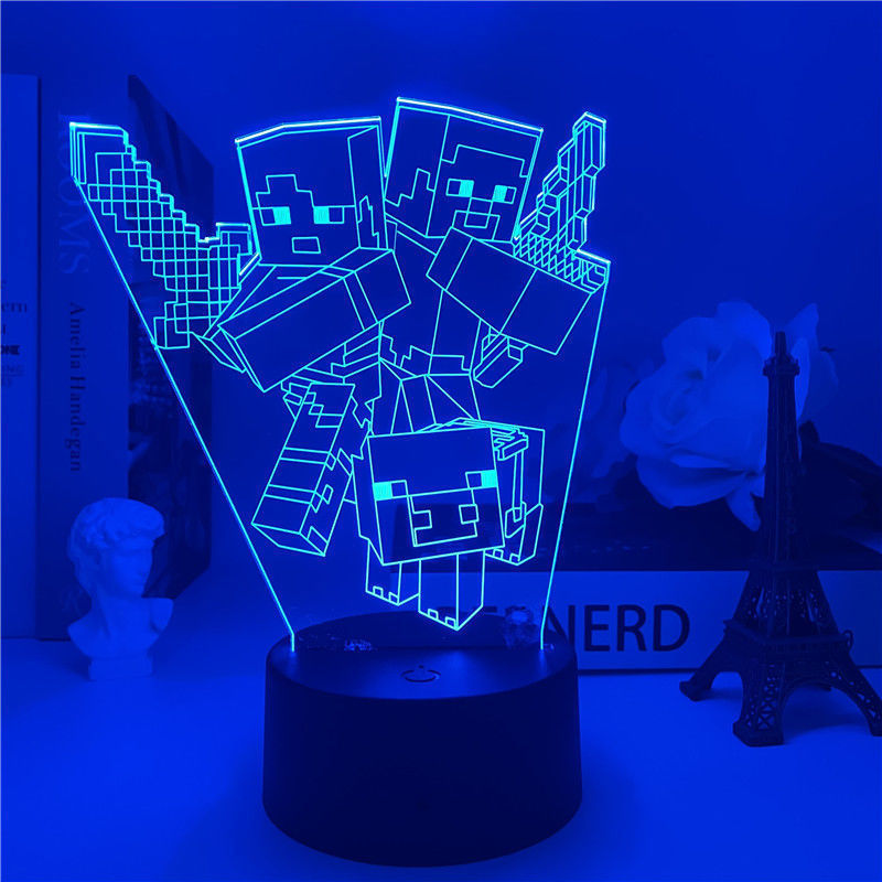 My World Game Surrounding Seven Color 3D Nightlight Children's Boy Bedroom Bedside Lamp Decoration with Sleeping Nightlight