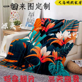 顿然亚马逊单层法兰绒毯子花插画花朵3D立体印花空调毯厂家批发