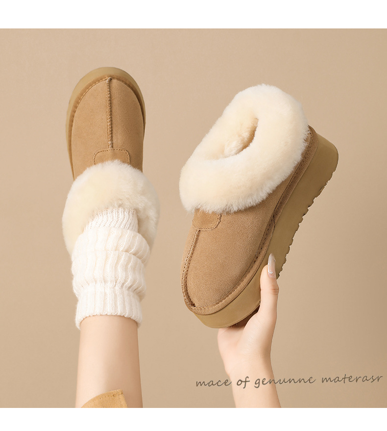 Novos sapatos de algodão quente com sola grossa e lã e botas de cano curto de couro e lã grossa_voghion.com