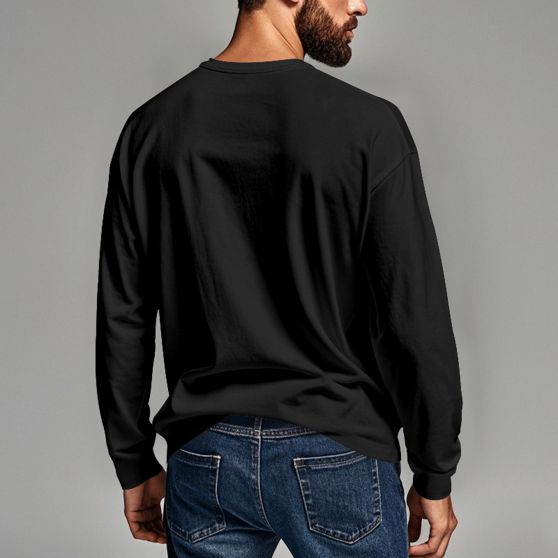 Herr t-shirt slim fit långärmad rund hals för höst och vinter_voghion.com