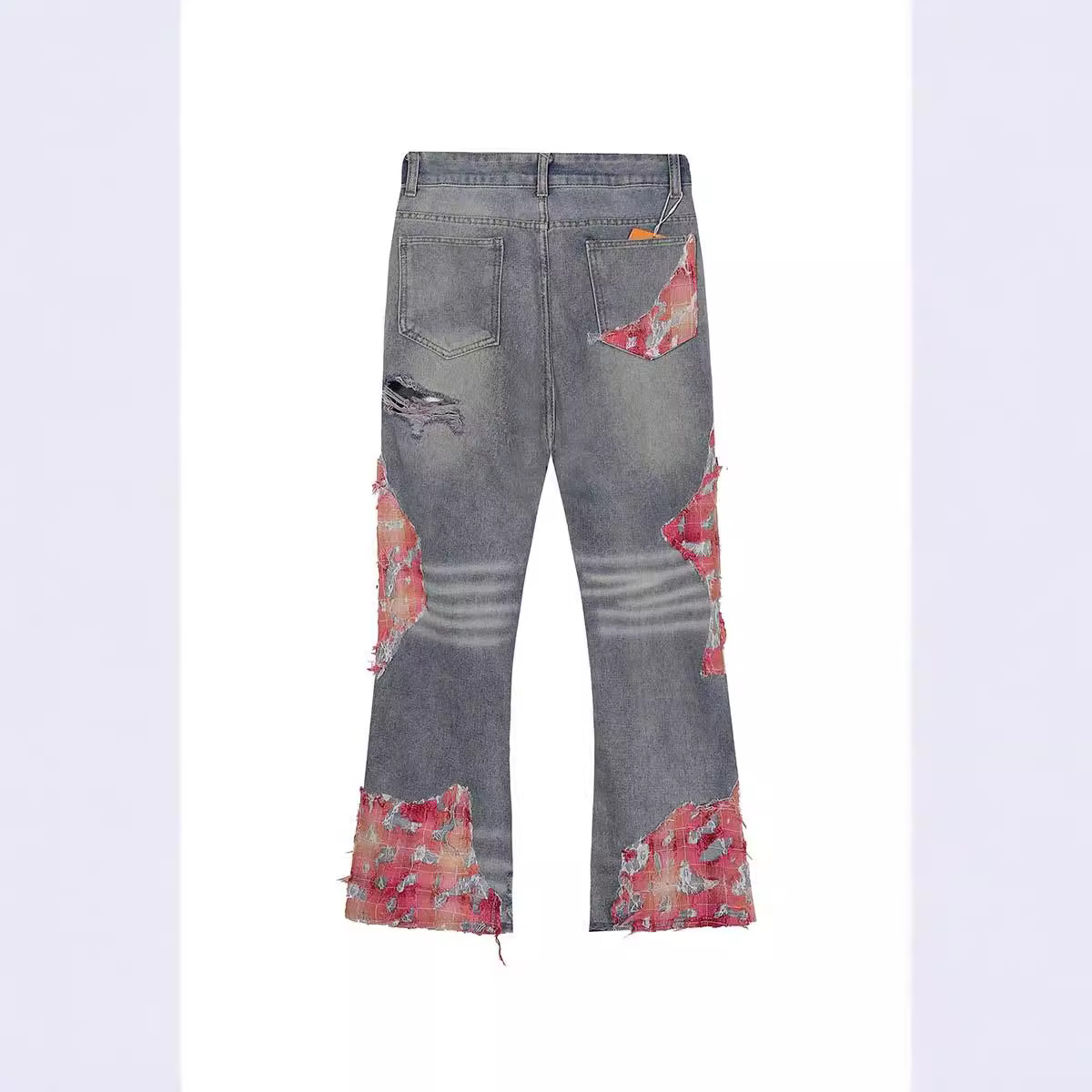 Herenkleding Retro Kant Patchwork Gescheurd Ontwerp Rechte Jeans Herenmode Merk Losse Versleten Wijde Broek_voghion.com