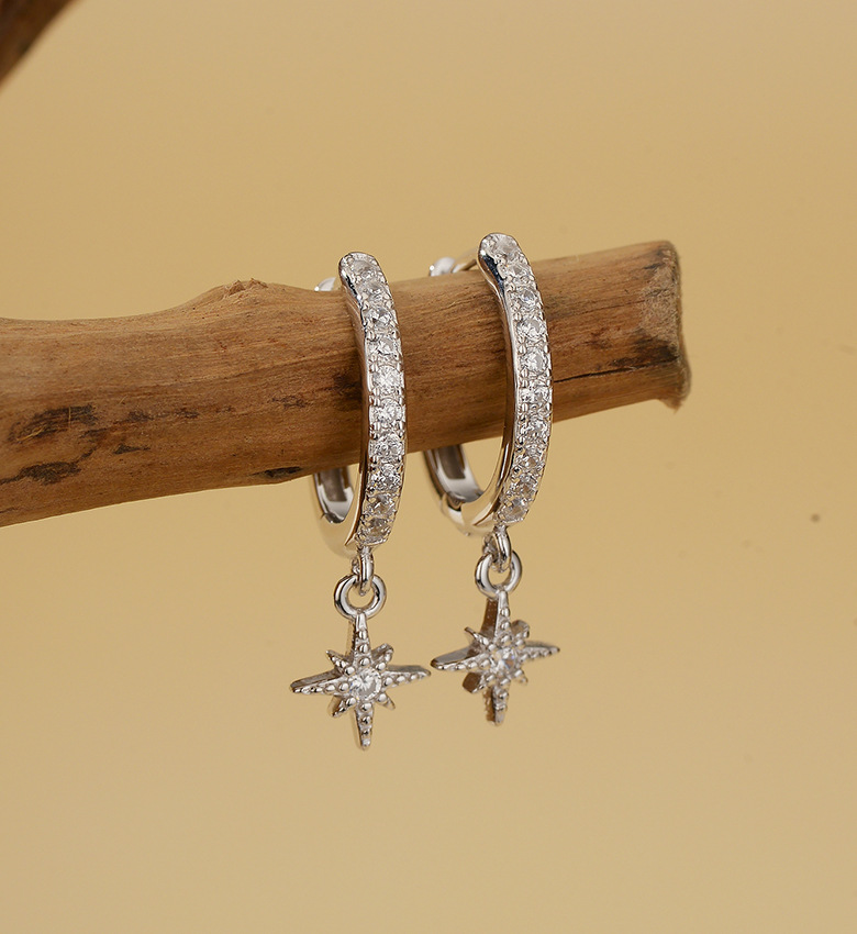 Zircon Inlay Material 1 Pair 925 Sterling Silver Zircon 925 Sterling Silver Earrings Star Drop Earrings
