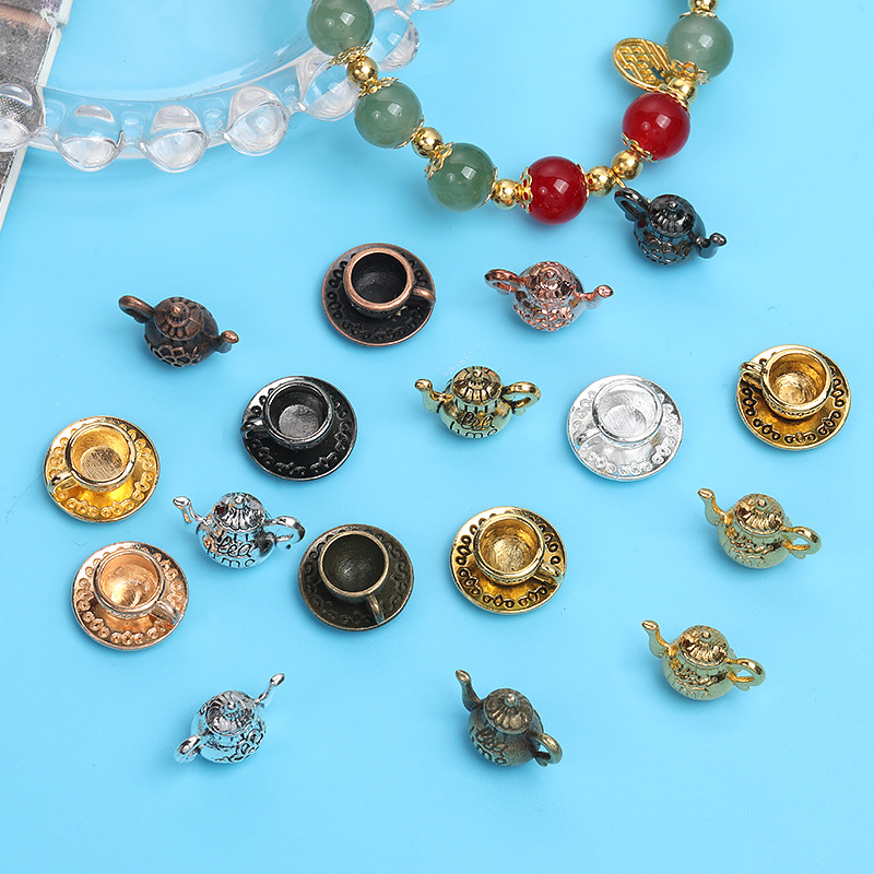DIY vintage alloy accessories coffee cup milk cup teapot pendant factory direct