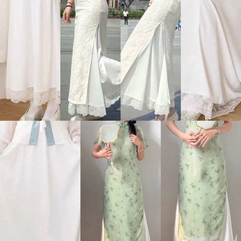 ペチコート、ボトムスカート、重ね着チャイナドレス、漢服馬面スカート、新中国風スカート、レースで肉感カバー、シンプル卸売|undefined