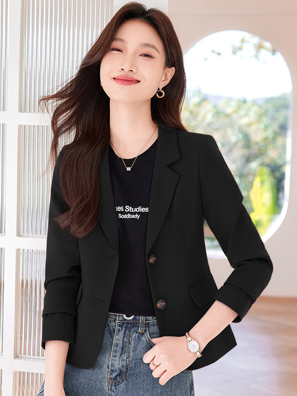 酒红色西装外套女款春秋2025新款今年流行爆款超火短款小个子上衣|undefined