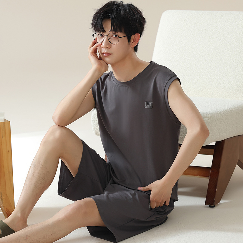Cartoon Men's Pajamas Summer Sleeveless Vest Cool Modal Plus Size Loose Youth Home Wear Set