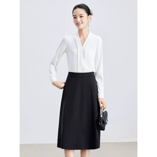 白色衬衫正装女长袖酒店前台接待工作服空姐面试领条纹职业衬衣