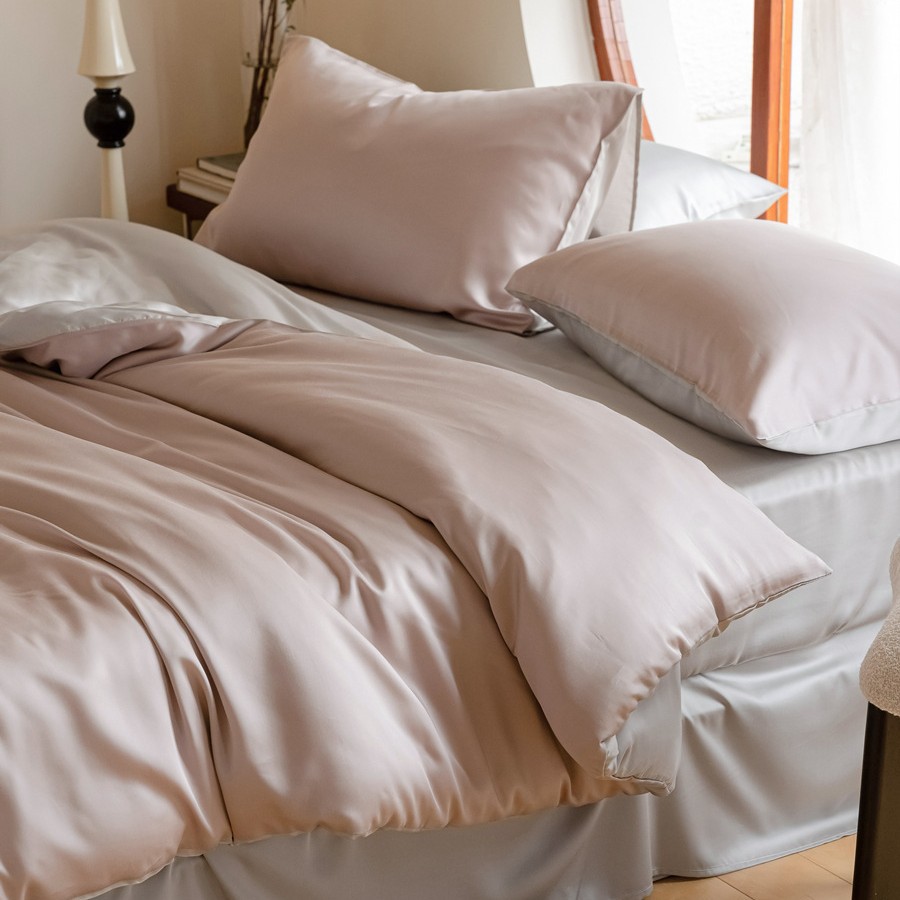 Summer Cool Ice Silk Quilt Cover 60s Tencel Four-Piece Set Cool Summer High-End Quilt Cover Ice Silk Light Luxury Sheet Bed Skirt Naked Sleep Bed_voghion.com