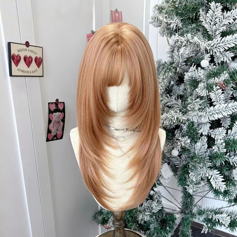 Xuchang Xianxin Women's Full Wig with Bangs, High-Layered Straight Hair, Everyday Flattering Trendy Red Full Wig