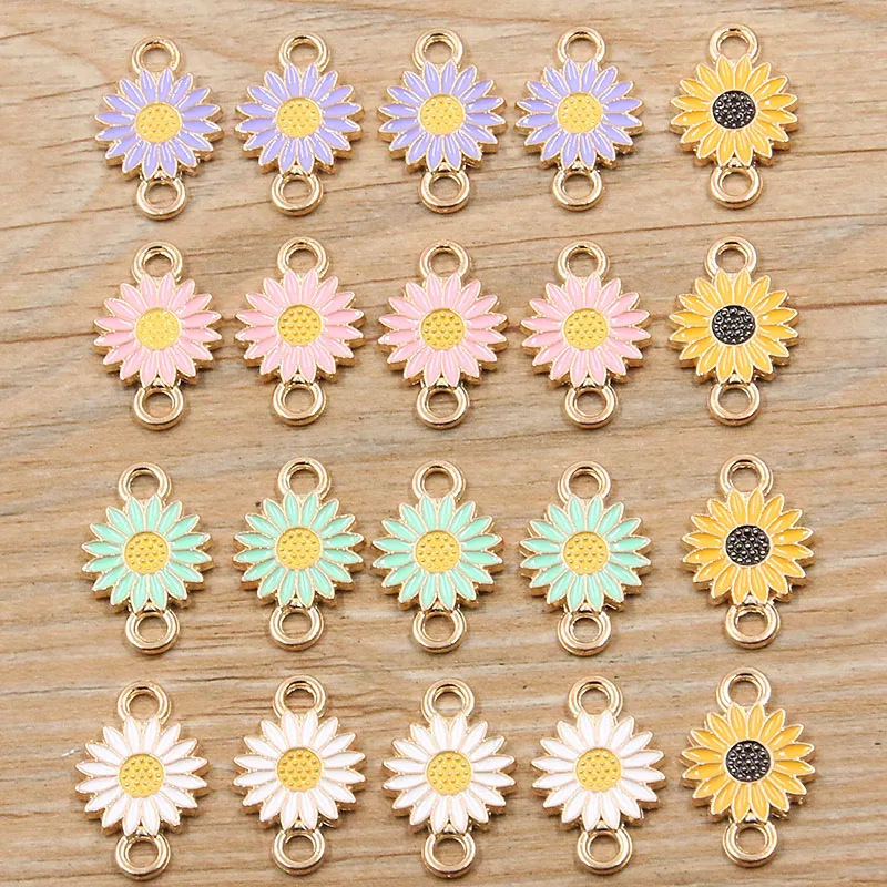 5 colors 13 * 21mmDIY alloy jewelry KC gold dripping oil plant charm color matching Daisy sunflower connector