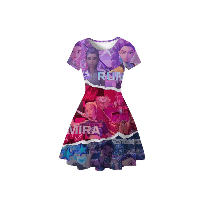 European and American New Cross-Border Children's Skirt 3D Printed K-Pop Hunter Girl Group Skirt Princess Skirt Party Girl Dress