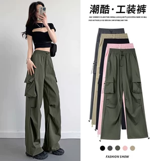 军绿色工装裤女裤子秋季加厚2026新款美式直筒速干运动休闲阔腿裤