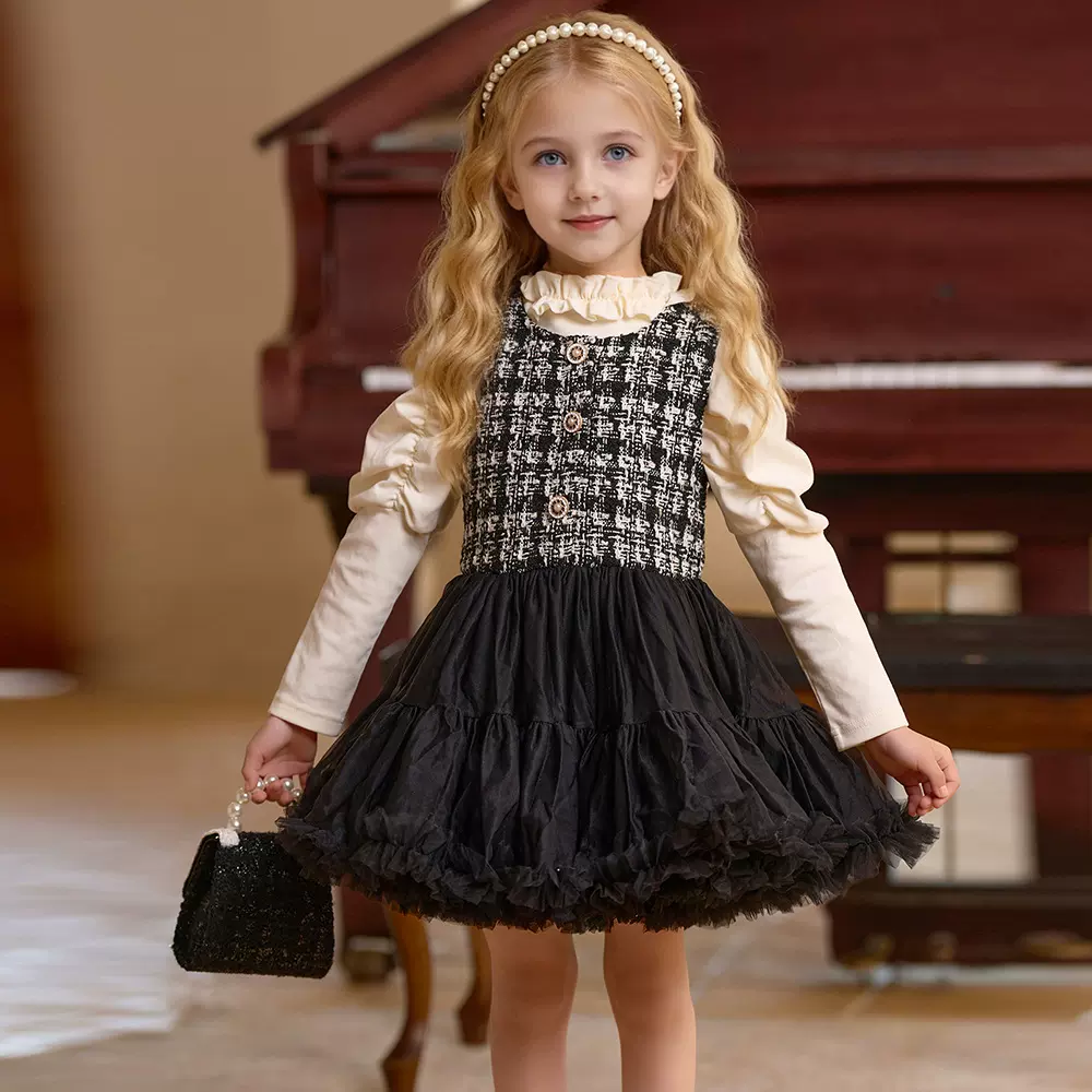 聆风服饰小香风TUTU连衣裙蓬蓬裙连体网纱裙生日派对儿童公主礼服