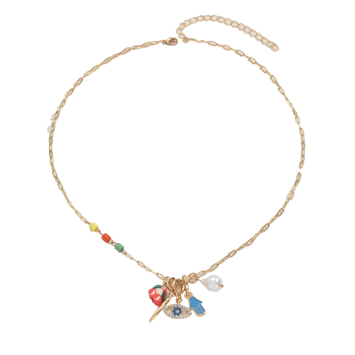 Geometric, Devil's Eye, Palm Pattern All Seasons Season Women's Gender Wholesale Jewelry Vintage Style Geometric Devil's Eye Palm Copper Plating Cable Chain Multi Charms Necklace