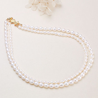 稀有强光淡水小粒珍珠项链女14K包金锁骨链简约气质双层串珠链|ru
