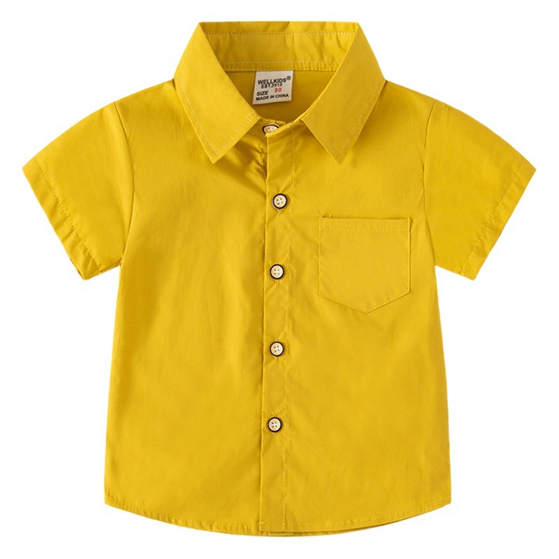 Повседневная Классная рубашка с короткими рукавами для мальчиков, монохромная Новая детская рубашка с лацканами, Корейская красивая летняя рубашка с короткими рукавами
