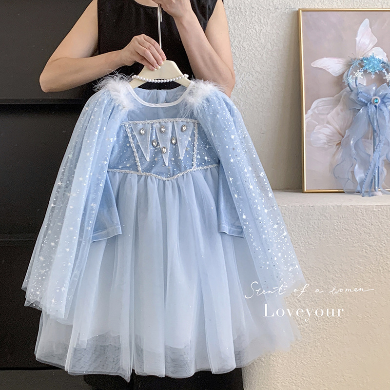 Girls' Elsa Princess Dress Autumn 2026 Baby Girl Puffy Tulle Dress with Detachable Shawl Frozen Dress Girls' Elsa Princess Dress Autumn 2026 Baby Girl Puffy Tulle Dress with Detachable Shawl Frozen Dress