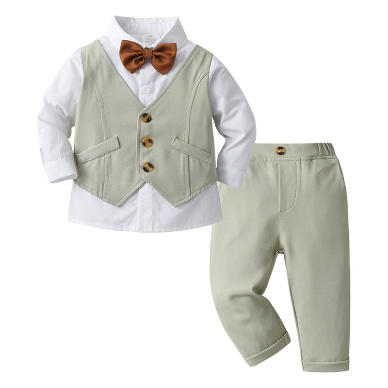 Ropa de Niños de comercio exterior al por mayor chaleco falso de dos piezas Traje para niños ropa de bebé primavera y otoño ropa de otoño para niños de manga larga