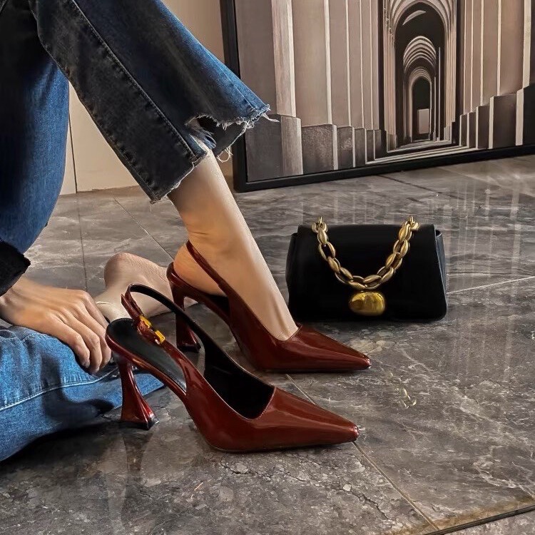 Burgundy Sexy Toe-Cap Sandals for Women 2025 New Style Back Strap Patent Leather Versatile Stiletto Pointed Toe High Heels for Women Burgundy Sexy Toe-Cap Sandals for Women 2025 New Style Back Strap Patent Leather Versatile Stiletto Pointed Toe High Heels for Women