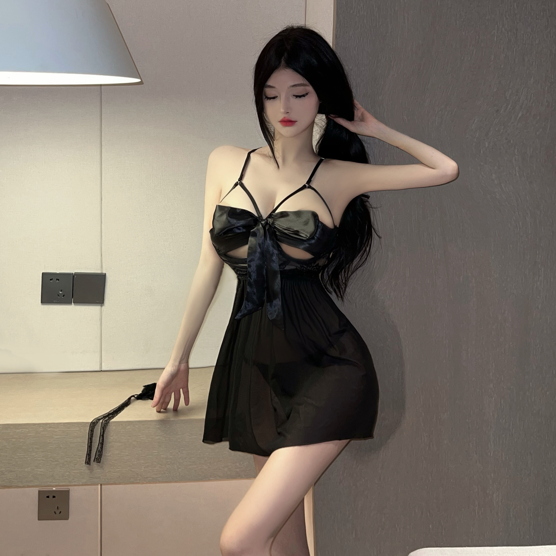 纯欲情趣内衣女性感透视诱惑开裆免脱火辣激情套装蝴蝶结小胸睡衣