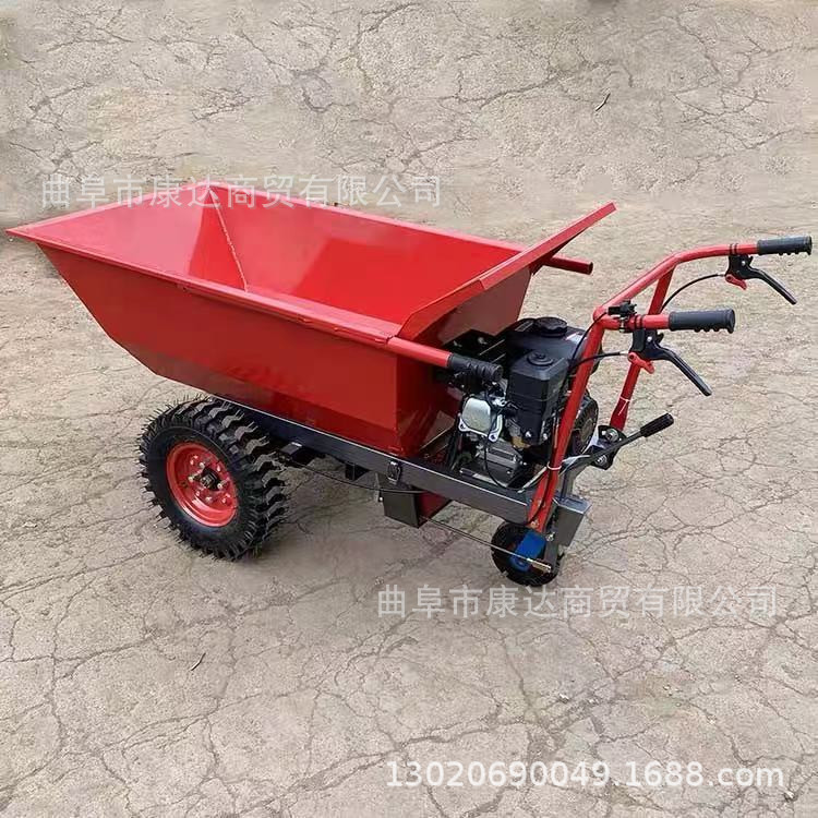 汽油手推翻斗车视频工地运输沙子手推车柴油翻斗运输车重庆灰斗车