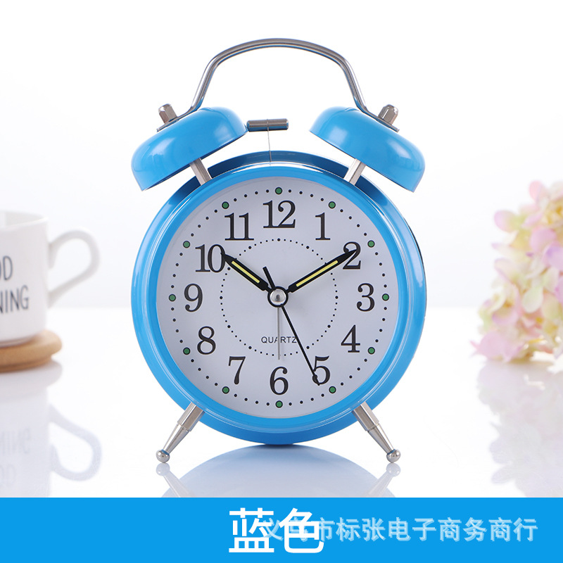 Directo de fábrica de 4 pulgadas de metal campana de alarma reloj despertador mudo estudiante despertador luminoso puede establecer el logotipo
