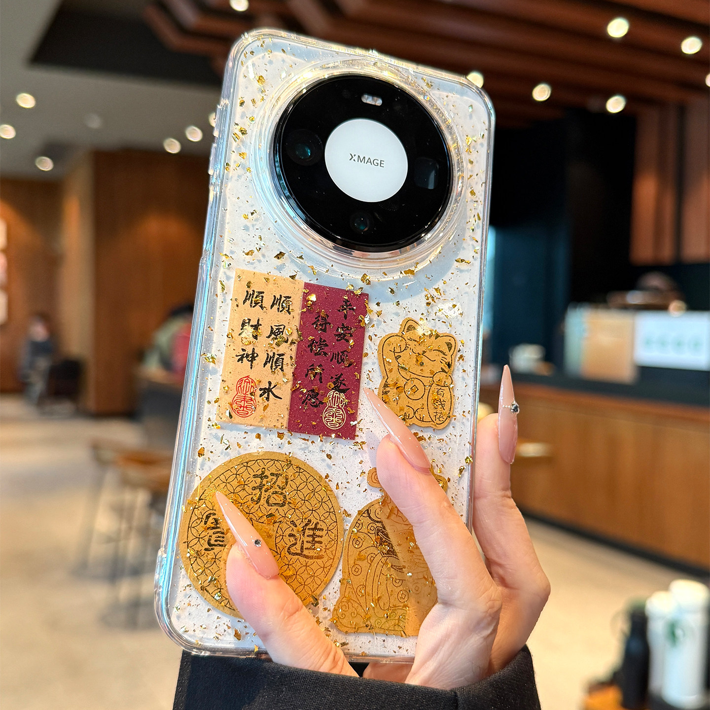 Huawei Mate 80 Pro Max Phone Case Gold Foil Blessing Good Fortune God Of Wealth Premium Feel Anti Drop Transparent Case Compatible With Mate 60 Pro_voghion.com